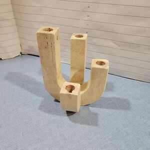 ltalian Brutalist Four Arm Travertine Candleholder Fratelli Mannelli MCM Marble